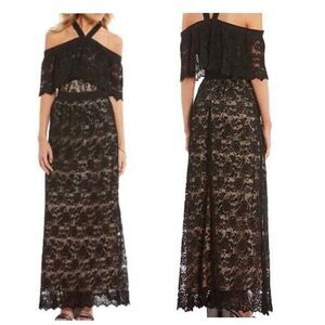 Lucy Paris Hailey Womens Black Halter Lace Lined Maxi Party Cocktail Dress Small